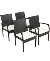 Costway 4PCS Patio Pe Wicker Dining Chairs with Soft Zippered Cushion Armchairs Backyard