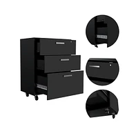 Depot E-Shop Danbury Storage Cabinet Drawer, Three Drawers, Top Surface, Four Casters, Black