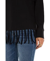 Liverpool Los Angeles Women's Dolman Sleeve Sweater with Fringe