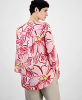 Charter Club Women's Printed 100% Linen 3/4-Sleeve Tunic, Exclusively at Macy's