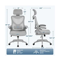 Yaheetech High Back Mesh Office Chair with 90° Flip-up Armrest, Adjustable Padded Headrest, Lumbar Support