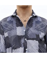 Campus Sutra Men's Navy Blue Abstract Block Shirt