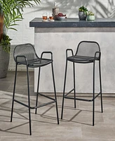 Simplie Fun Modern Matte Black Iron Barstools With Mesh Seating (Set Of 2)