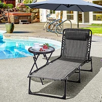 Simplie Fun Reclining Chaise Lounge Chair, Portable Sun Lounger, Folding Camping Cot, with Adjustable Backrest and Removable Pillow, for Patio, Garden