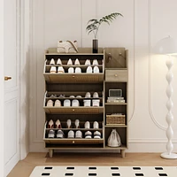 Natural Bohemia Style Shoe Cabinet, Shoe Rack Cabinet with 3 Rattan Flip Drawers,3 Square Shelves and 1 Storage Drawer, Shoe Organizer with Mulit Stor