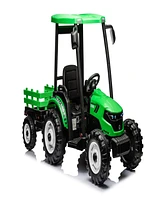 Streamdale Furniture Pedal Tractors with Working Loader and Backhoe Digger, Kids' Ride on Car Toys 24V Battery Powered Electric Vehicles with Trailer,