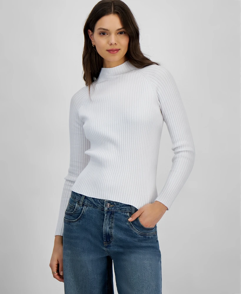 Hooked Up by Iot Juniors' Mock-Neck Rib-Knit Sweater