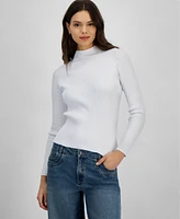 Hooked Up by Iot Juniors' Mock-Neck Rib-Knit Sweater
