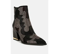 London Rag Zarka Rhinestones Embellished Block Heel Boots