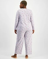 Charter Club Plus Cotton Printed Button-Front Pajama Set, Created for Macy's