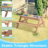 3-in-1 Kids Outdoor Wooden Picnic Table With Umbrella, Convertible Sand & Wate, Gray Astm & Cpsia Certification