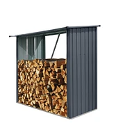 Streamdale Furniture Outdoor Steel Firewood Rack, Open Wood Shed with Sloped Roof for Firewood, Pellet, or Lumber Storage, Black