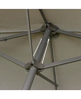 Patio Umbrella 15' Steel Rectangular Outdoor Double Sided Market with base, Sun Protection & Easy Crank for Deck Pool Patio, Dark Gray