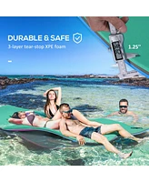 12' x 5' Lily Pad Floating Mat with Cup Holder Table, 3-Layer Portable Roll-Up Water Mat Float Dock for 2-3 People, on Lake, River, Beach, Swimming Po
