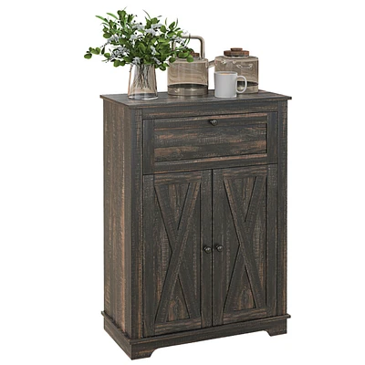 Farmhouse Barn Door Accent Cabinet, Kitchen Sideboard Storage Cabinet with Double Doors, Drawer, and Adjustable Shelf for Bedroom, Living Room