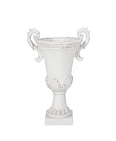 Elegant Roman Faux-Stone Planter With Botanical Accents