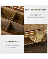 43x18x30in Raised Garden Bed with 8 Pockets and Shelf, Wooden Elevated Planter Box with Legs to Grow Herbs, Vegetables, and Flowers