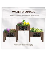 Streamdale Furniture Raised Garden Bed with 3 Planter Box, Elevated Wooden Plant Stand with Drainage Holes, for Vegetables, Herb and Flowers, Coffee