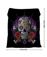 Slickblue 3D Rose Skull Flannel Throw Blanket Fluffy Mandala Design 50"x60"