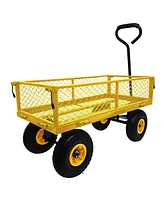 3 cu. ft. 300 lbs. Capacity Removable Sides Metal Steel Mesh Heavy Duty Utility Wagon Outdoor Garden Cart in Yellow