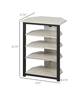 Tv Stand, Av Media Stand, Corner Audio Tower with Storage Shelves and Steel Frame, Living Room Storage, Gray