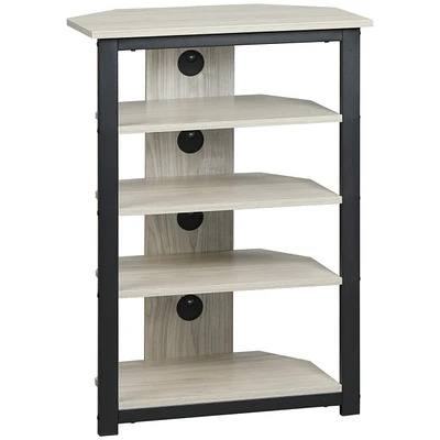Tv Stand, Av Media Stand, Corner Audio Tower with Storage Shelves and Steel Frame, Living Room Storage, Gray