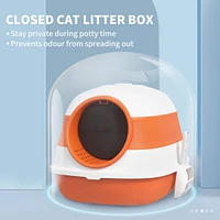Cat Litter Box with Lid, Covered Litter Box w/ High Sides, Air Freshener, Large Two-Way Entrance Kitty Litter Box, Foldable, Easy Clean, Orange, and B
