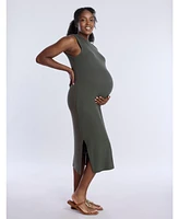 Motherhood Maternity Crew Neck Rib Knit Sleeveless Midi Dress