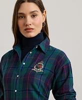 Lauren Ralph Petite Plaid Beaded Crest Shirt