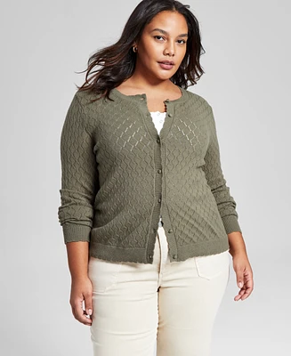 And Now This Trendy Plus Long-Sleeve Pointelle-Knit Cardigan, Exclusively at Macy's