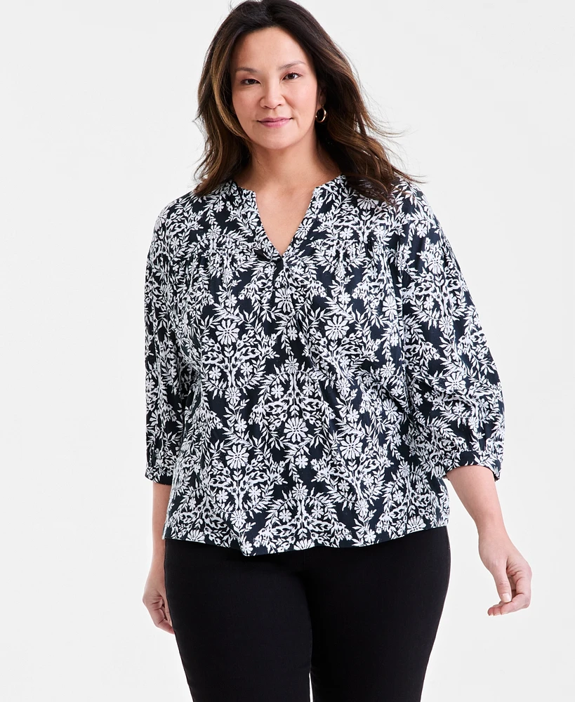 Style & Co Plus Printed 3/4-Sleeve Top