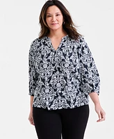 Style & Co Plus Printed 3/4-Sleeve Top