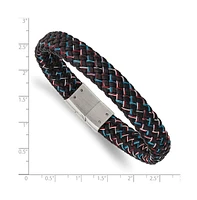 Chisel Stainless Steel Braided Multi-color Wire Black Leather Bracelet