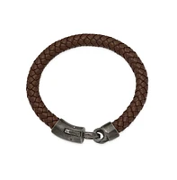 Chisel Stainless Steel White Bronze-plated Brown Leather Bracelet