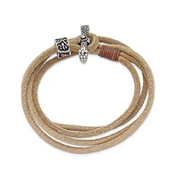 Chisel Stainless Steel Snake Heads Tan Leather Wrap Bracelet