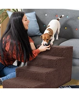 Home Base 4-Step Dog Stairs, Pet Steps for Dogs and Cats, Ramp High Bed Couch, Non-Slip, Density Foam Sherpa Top