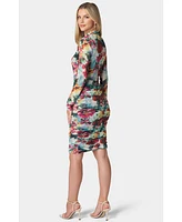 Bebe Women's Printed Ruched Midi Dress