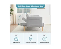 gaomon 78" Futon Sofa Bed, Convertible Sleeper Couch Bed with Side Storage Pocket, 3 Level Adjustable Backrest, Light Grey Sleeper Sofa Bed for Living