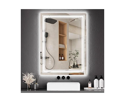 gaomon 24x32 Led Bathroom Mirror with Lights,Anti-Fog,Dimmable,Backlit + Front Lit,Memory,Bathroom Vanity Mirror with Lights,3 Colors, Double Led Vani