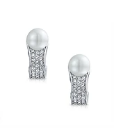 Bling Jewelry Crystal Pearl Huggie Clip-On Earrings Non-Pierced Ears Silver Plated