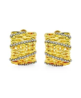 Bling Jewelry Twisted Basket Weave Crystal Hoop Clip On Earring Ears Gold Plated