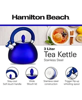 Hamilton Beach Tea Kettle Stainless Steel 3L Whistling with Soft Touch Handle, Stovetop Tea and Water Boilers, Teakettle for Kitchen - Blue