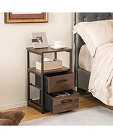 Gymax 2PCS Nightstand Bedside End Table with 2 Fabric Drawers & Storage Shelf