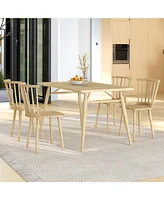 Gymax 4 Pcs Dining Chair Windsor High Spindle Back Wood Kitchen Chairs w/ Rubber Wood Frame Natural
