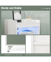 Gymax Nightstand Modern Beside End Table w/ Led Lights Open Compartment & Drawer