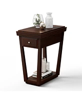 Gymax Nightstand 2 Tier End Side Table with Drawer Shelf Rubber Wood Classic Espresso