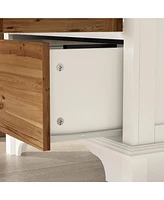 Famapy White Wooden 3-Shelf Standard Bookcase with Acrylic Door, Drawer