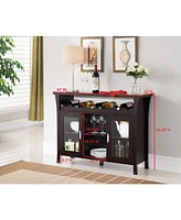 Kings Brand Furniture Wine Rack Buffet Server Console Table with Glass Doors (Espresso)