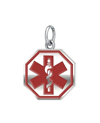 Ladies 925 Sterling Silver Octagon Red Medical Pendant, 1/2 inch