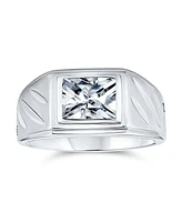 Bling Jewelry Geometric Rectangle Big Emerald Cut Cubic Zirconia Bezel Ring